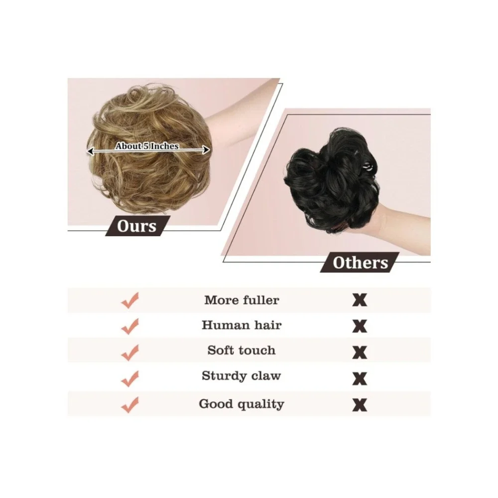 Messy Bun Hair Piece Claw Clip In Human Hair Extension Highlighted Medium Brown